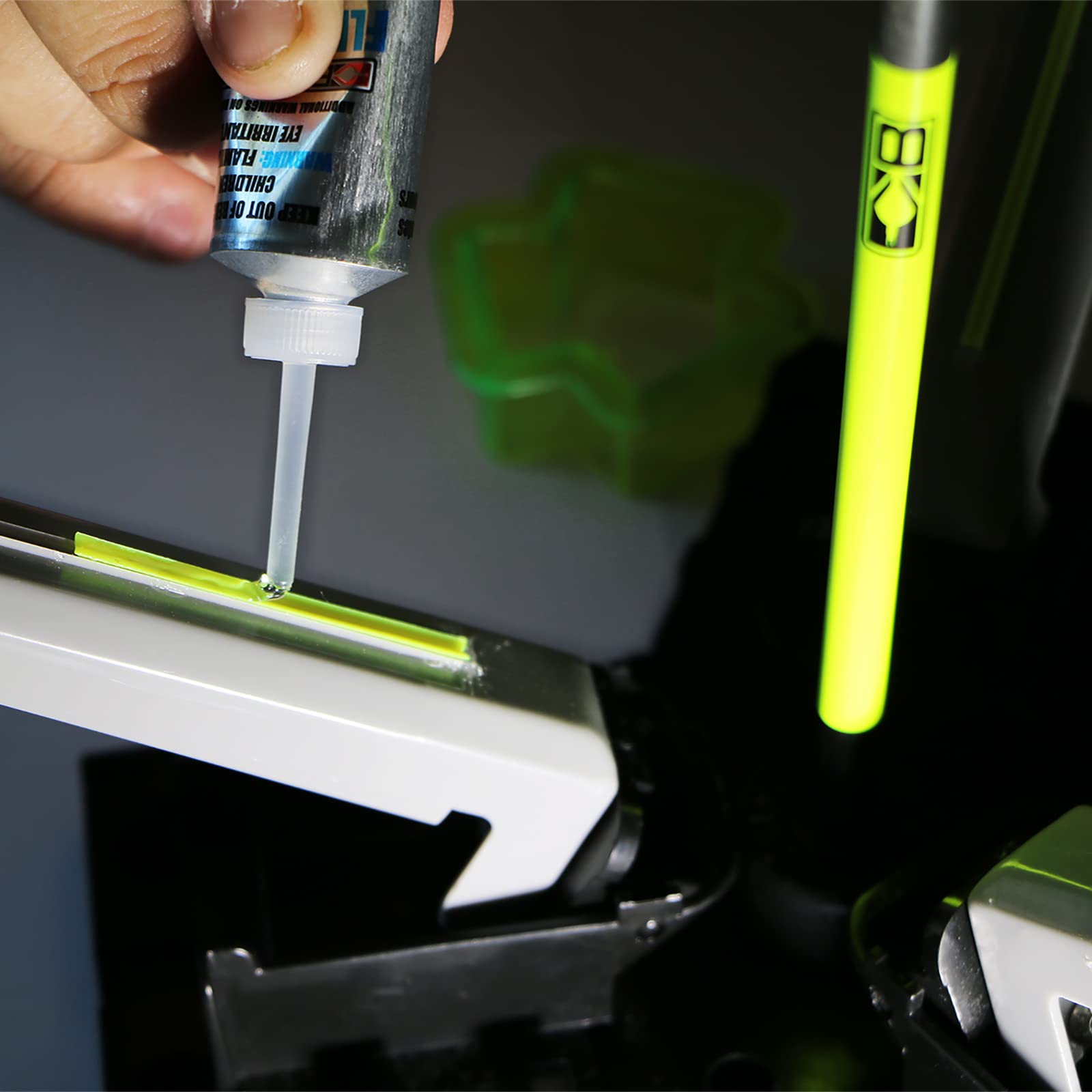 Bohning Fletch-Tite cleanup shows easy removal of excess glue after bonding.
