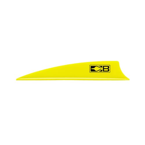Bohning X Vane neon yellow mounted on a hunting bow, demonstrating durable AR1000 material.