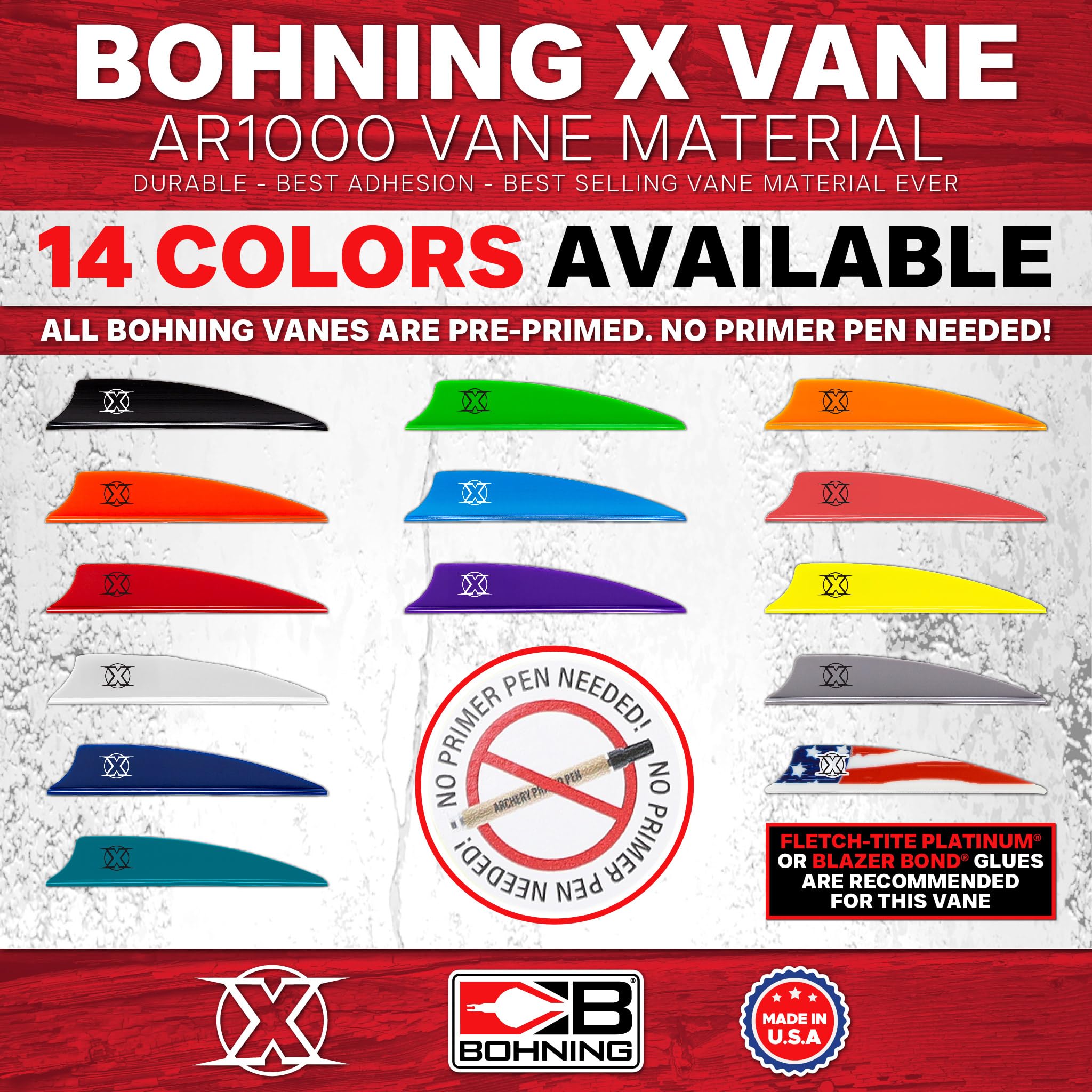 Bohning X Vane packaging shows 100-pack convenience.