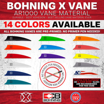 Bohning X Vane packaging shows 100-pack convenience.
