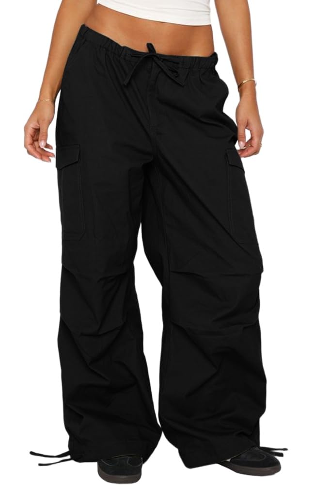 BOKITECAO women cargo pants front view shows roomy wide legs and pockets for everyday carry.
