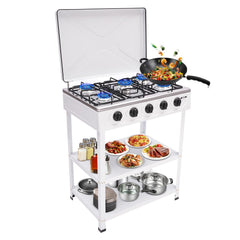 Bokknppo 5-burner stove front view with rugged iron build for outdoor cooking