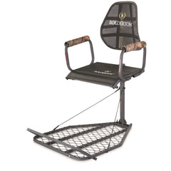 Bolderton Deluxe Hang-On Tree Stand seat adjustment for customized comfort during long hunts.