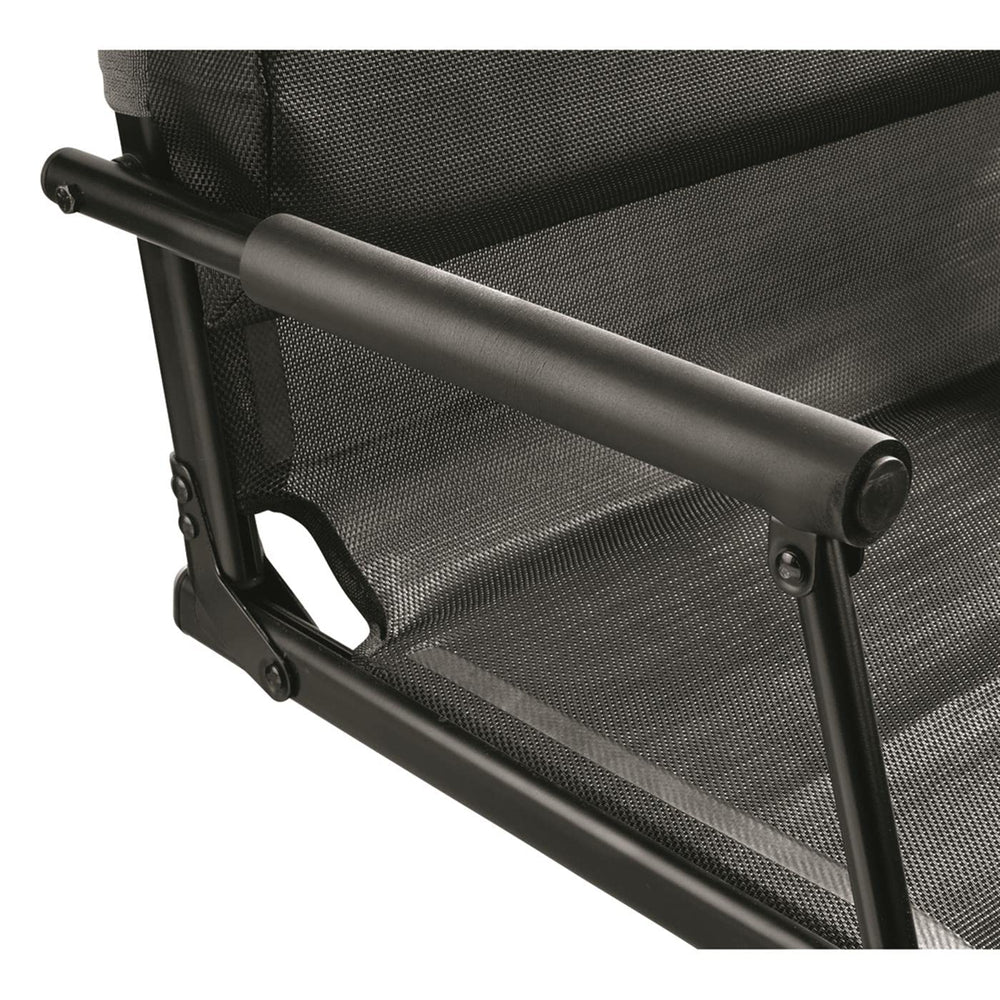 Padded armrests and lumbar support enhance all-day sit comfort.