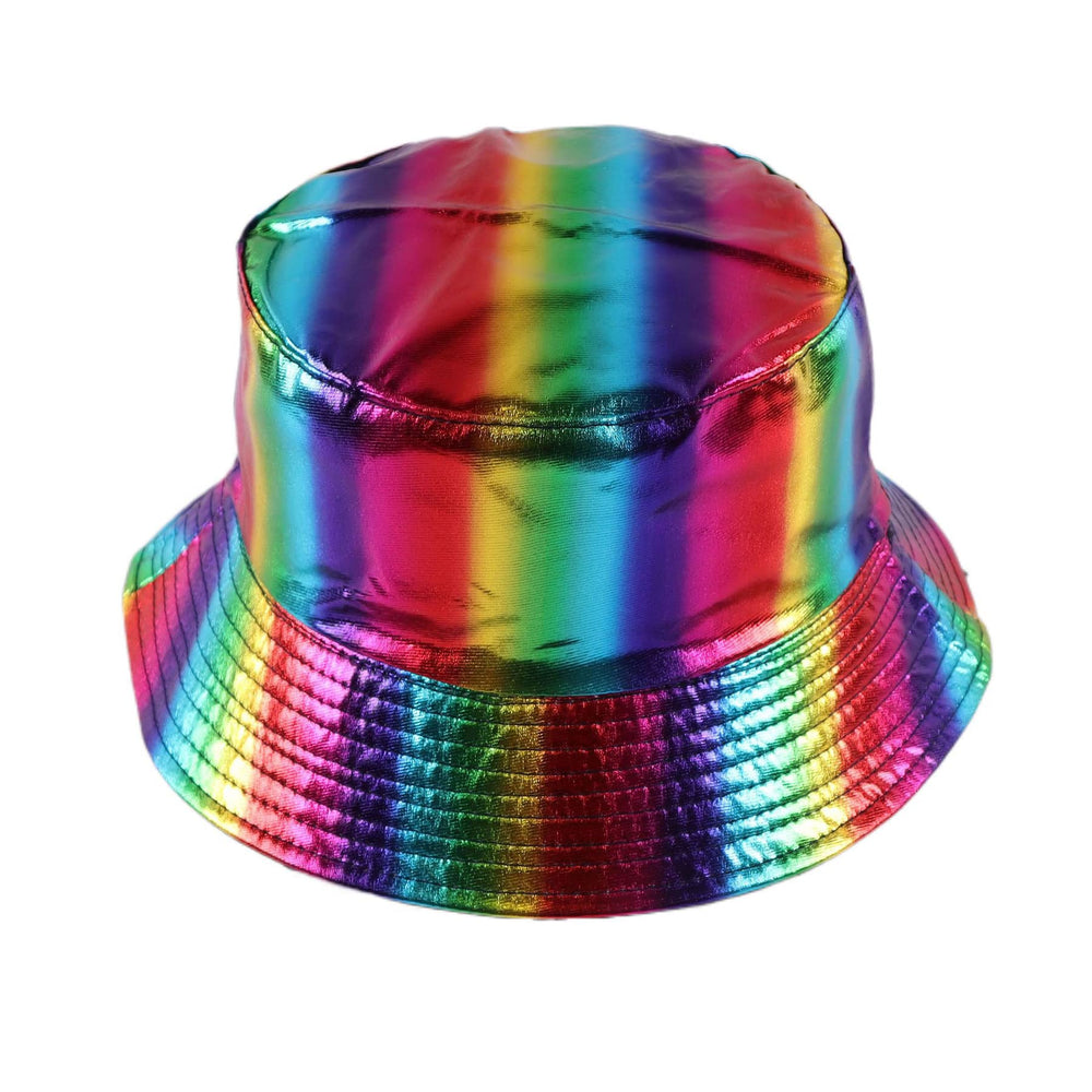 BOLLEY JOSS holographic bucket hat - front view (silver/rainbow)