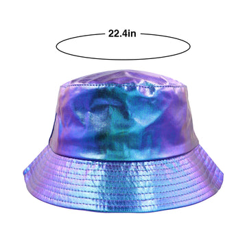 Outfit idea with holographic bucket hat for a casual look