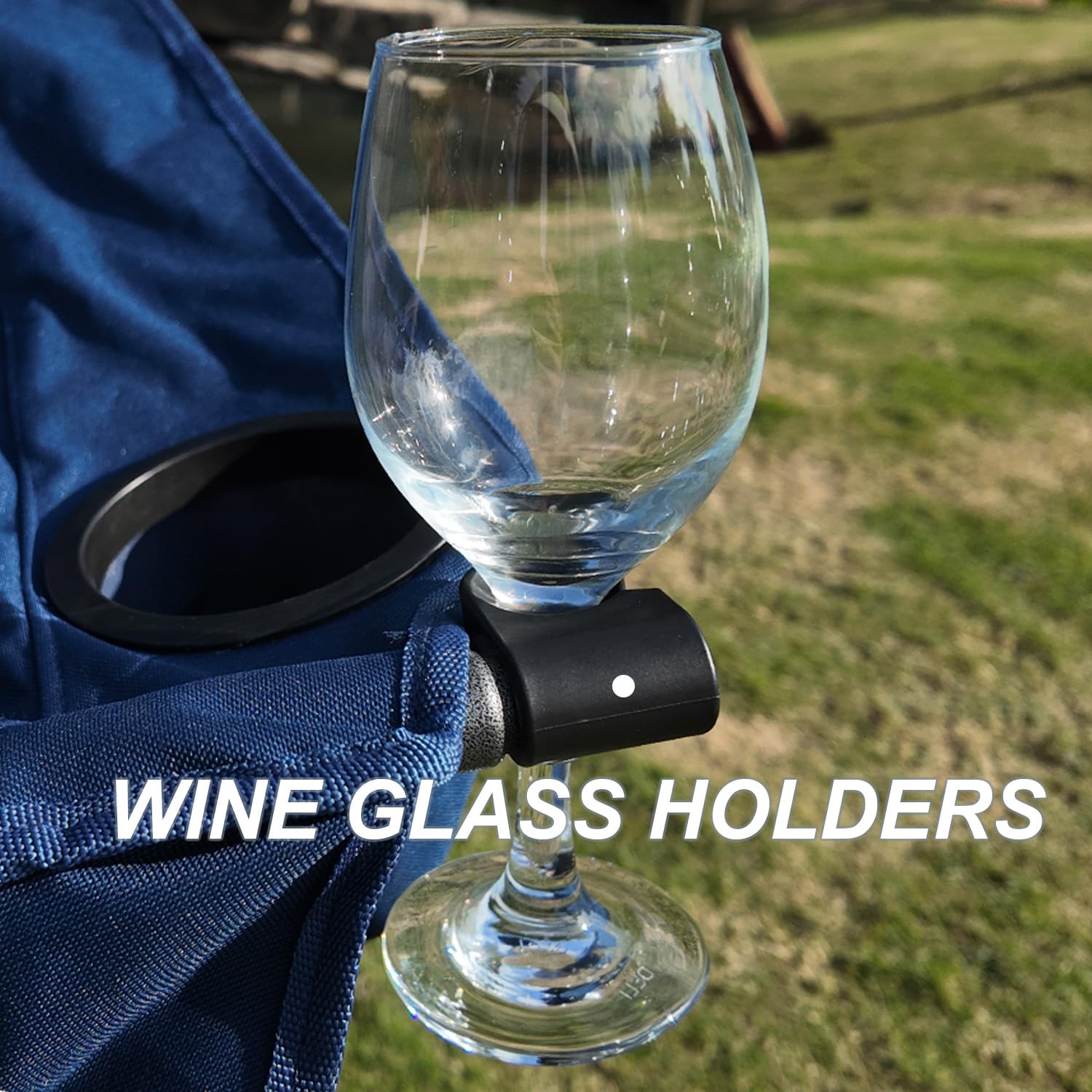 Bolosy cup holder keeps beverages within reach on the chair during outdoor enjoyment.