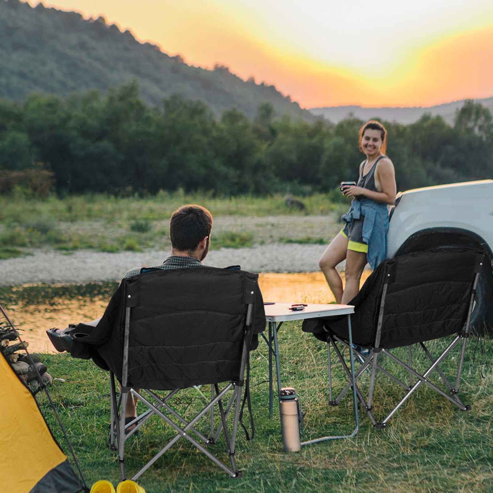 Bolosy oversized XL camping chair backrest cushions the spine for all-day lounging.