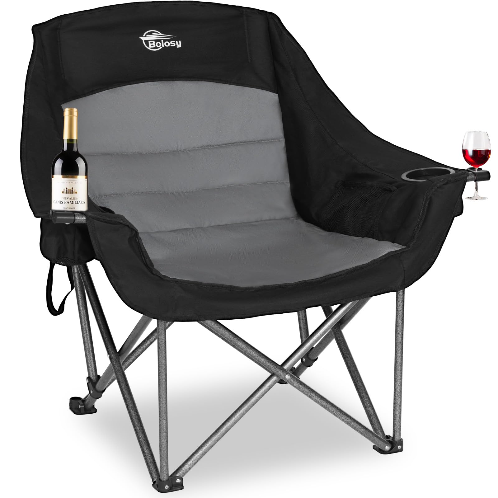 Bolosy oversized XL camping chair headrest provides neck support for long outdoor sessions.