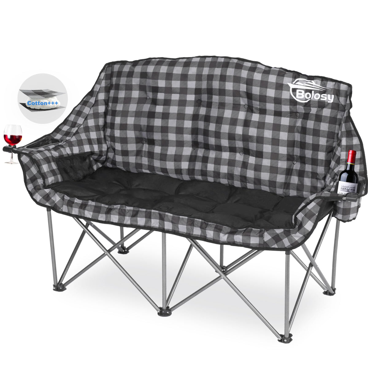 Bolosy padded double camping chair folded for easy transport and storage