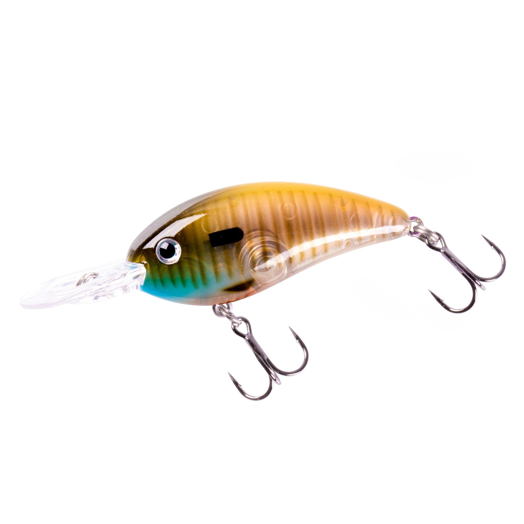 Bomber Fat Free Guppy Bluegill side angle highlights snag-resistant lip for shallow water.
