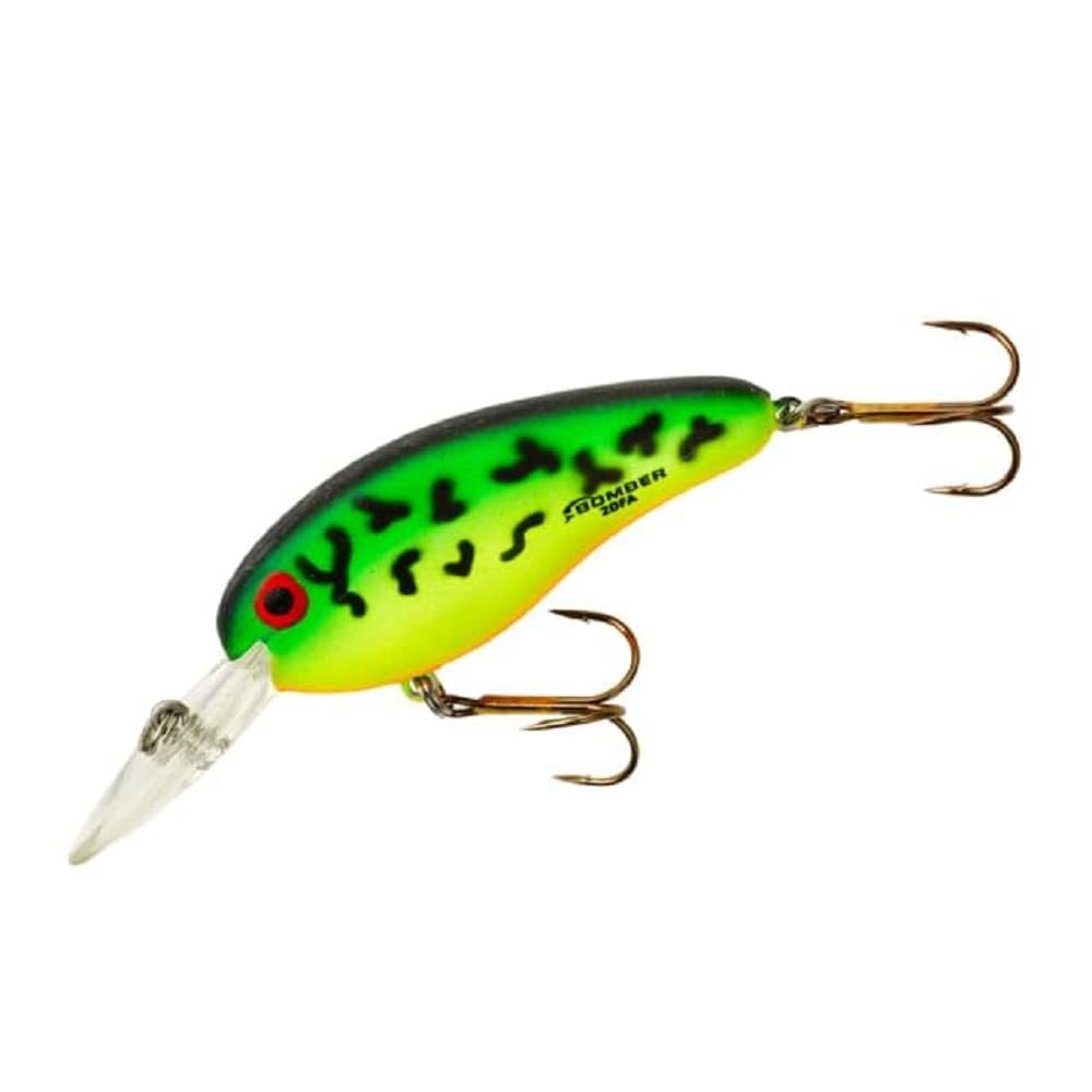 BOMBER Flat A Fire Tiger lure with shallow lip delivering a subtle wiggle over shallow cover.