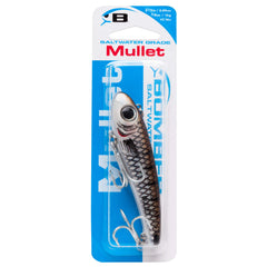 BOMBER Mullet lure closeup hardware emphasizes durable saltwater hooks and corrosion resistance