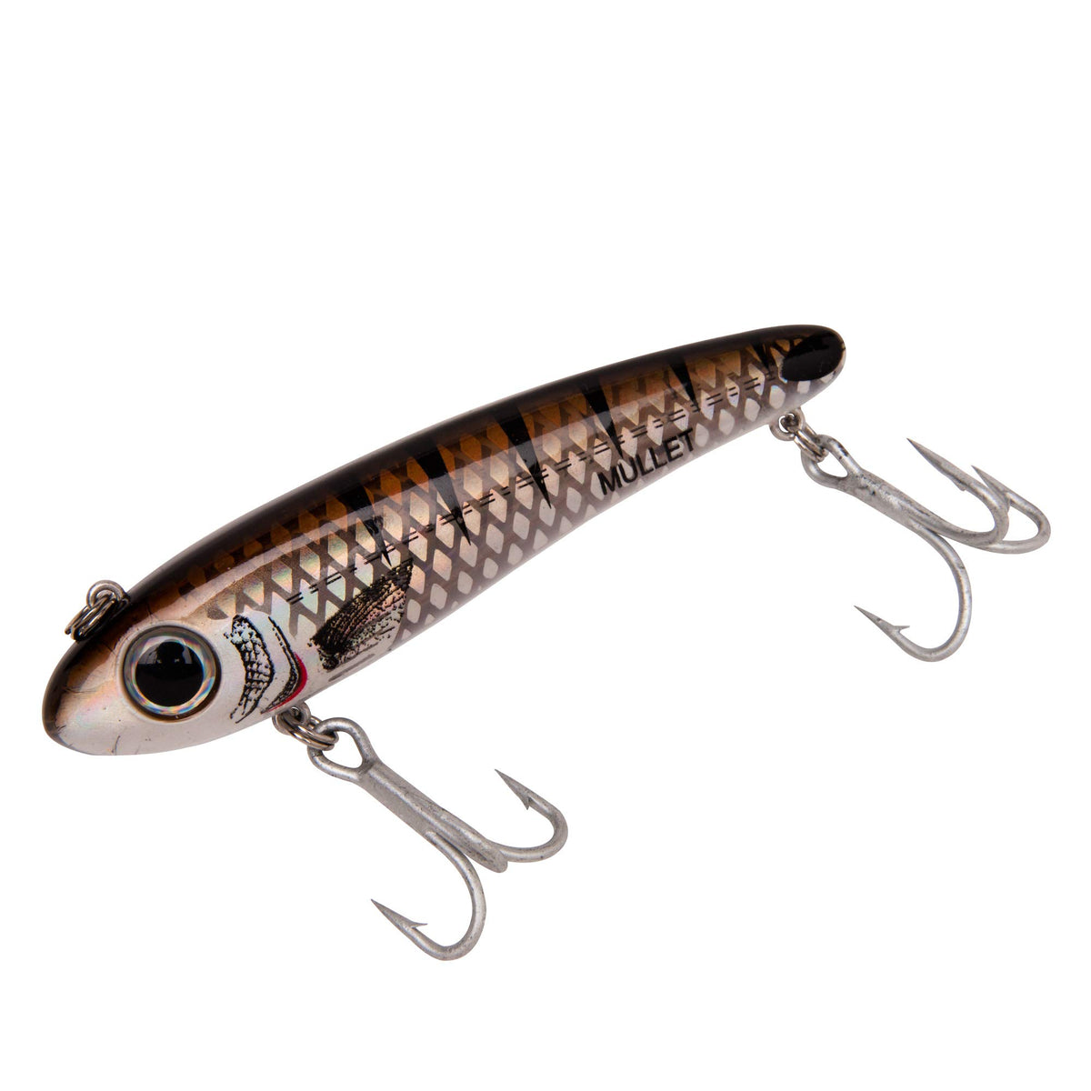 BOMBER Mullet lure side view highlighting slow-sinking action for inshore fish