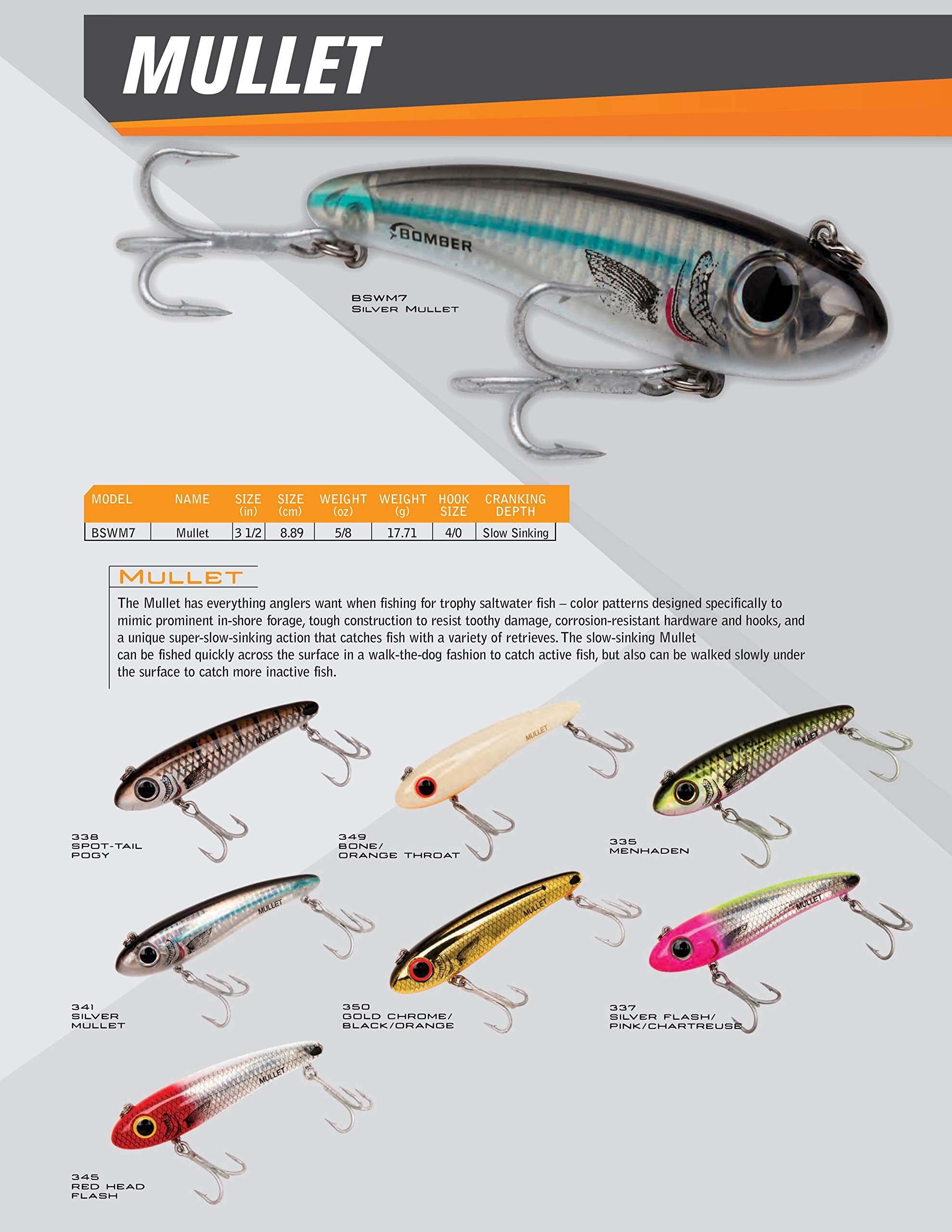 Bomber Mullet 3.5-inch lure profile ready for a wide range of inshore species