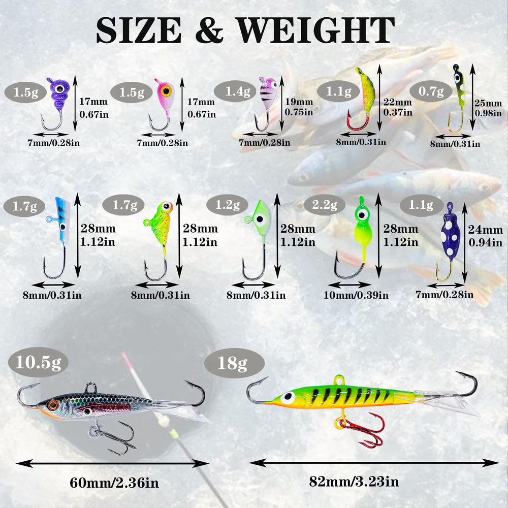 Vibrant glow-in-the-dark colors on ice fishing lures