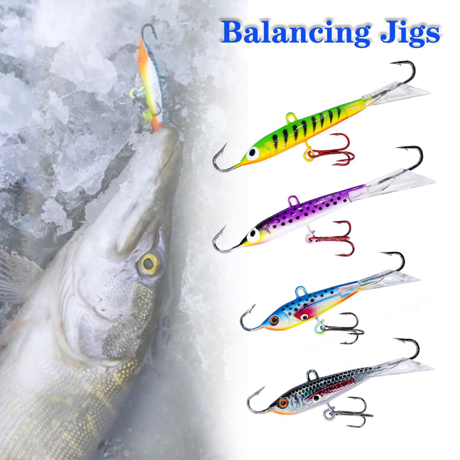 Ice fishing lures kit suitable for crappie, walleye, perch, and trout