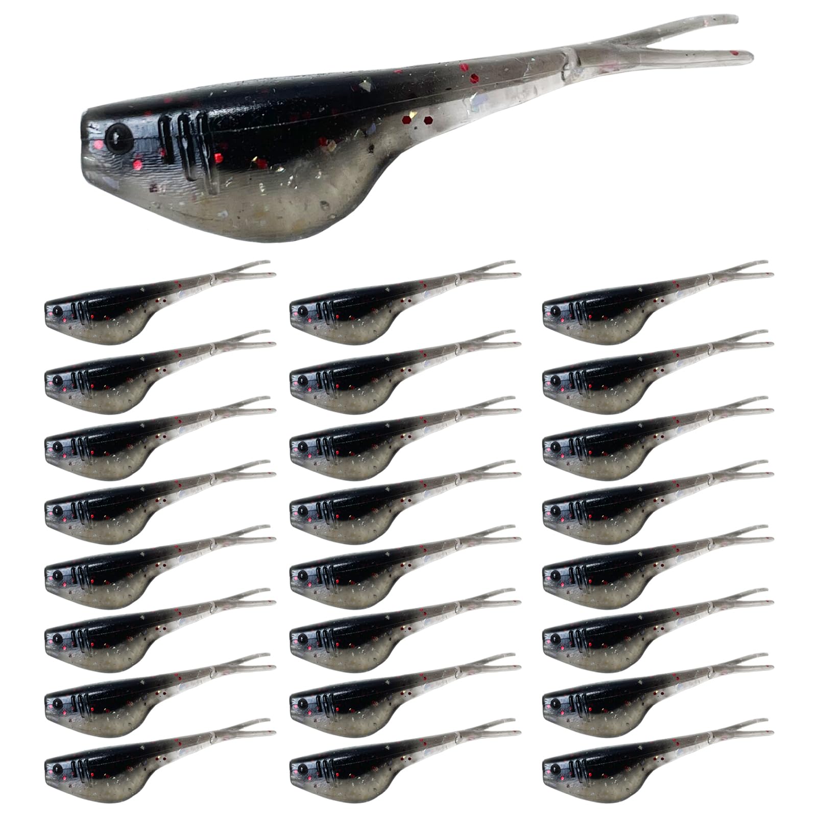 Bombite Crappie Baits 2-inch split-tail soft plastic lure in package