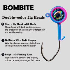 Assorted vibrant jig head colors with 3D eyes
