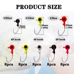 Assorted Bombite jig heads with vibrant finishes and 3D eyes