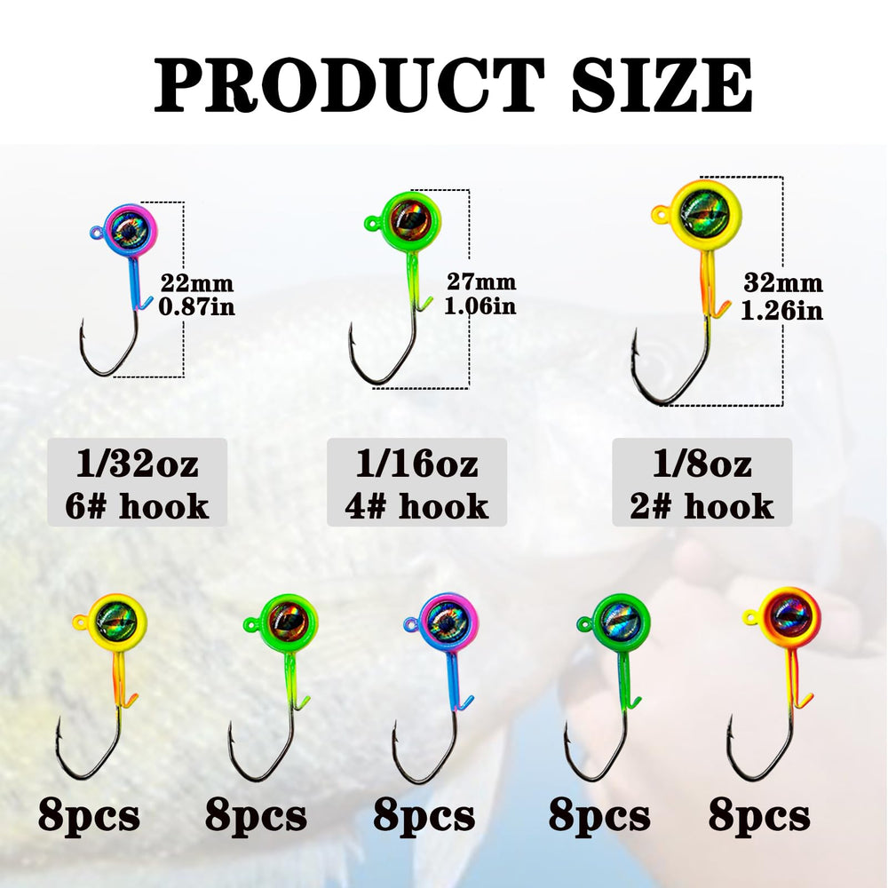 Jig heads showing 3D eyes and vibrant colors