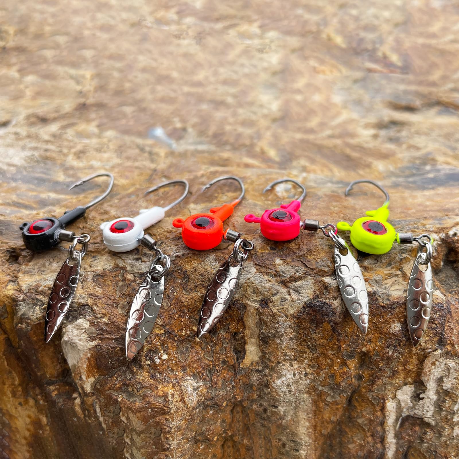Portable plastic case holding 40 Bombite crappie jigs