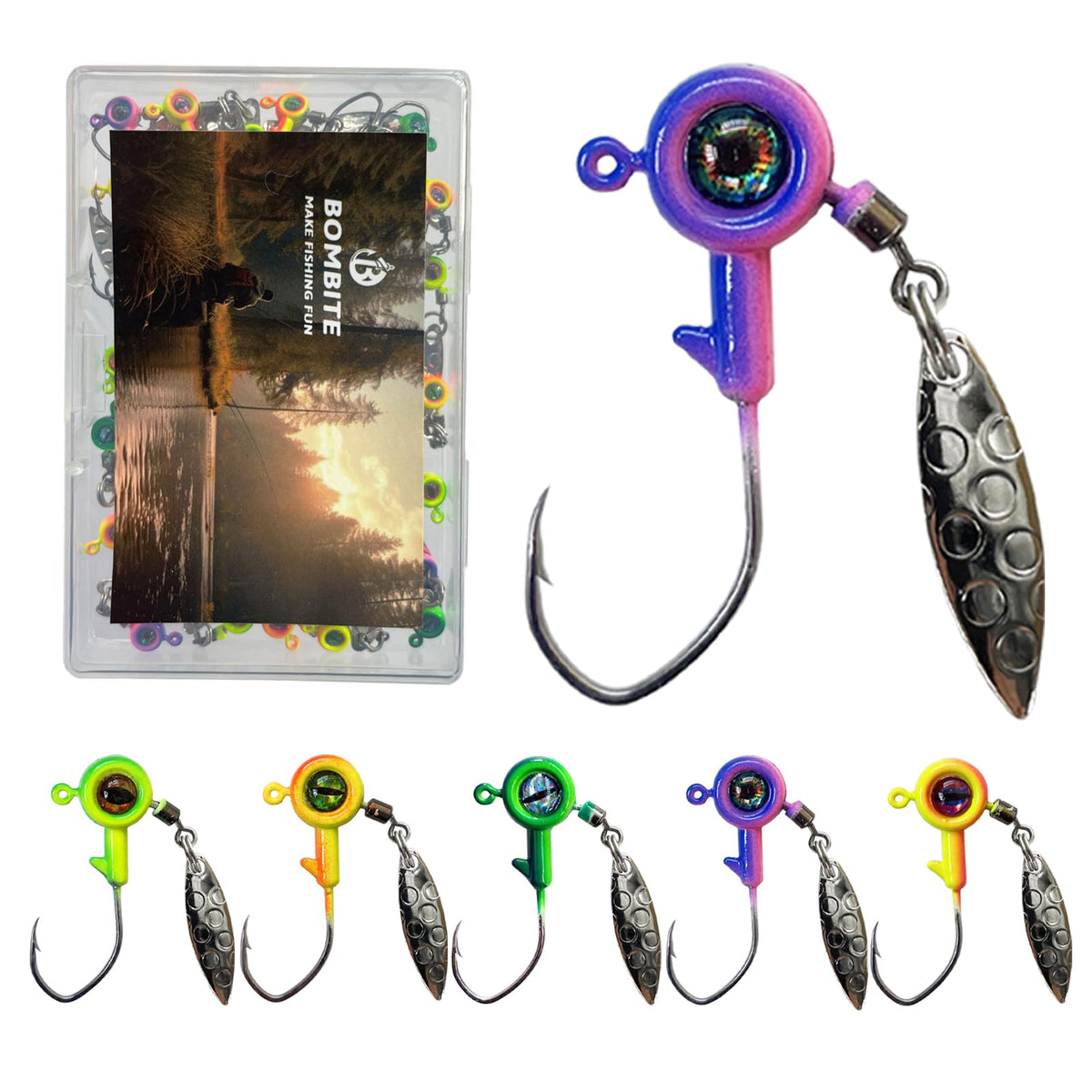 Bombite Crappie Jigs 1/32 oz Underspin jig head with spinner