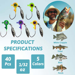 Crappie Jig Heads with 360° rotating willow spinner