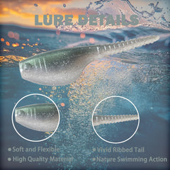 Close-up of Bombite crappie soft plastic lures showing realistic movement