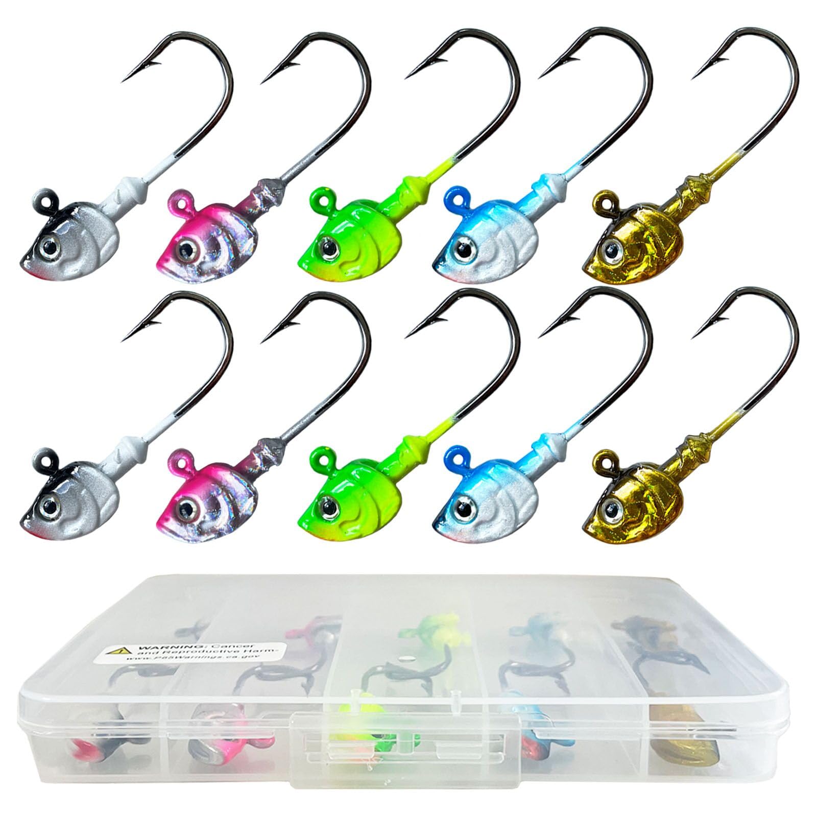 Bombite Swimbait Jig Heads 10-pack with assorted colors and 3D eyes