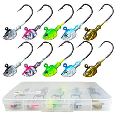 Bombite Swimbait Jig Heads – 3/8oz, 1/2oz, 1oz (10-pack) arranged on display
