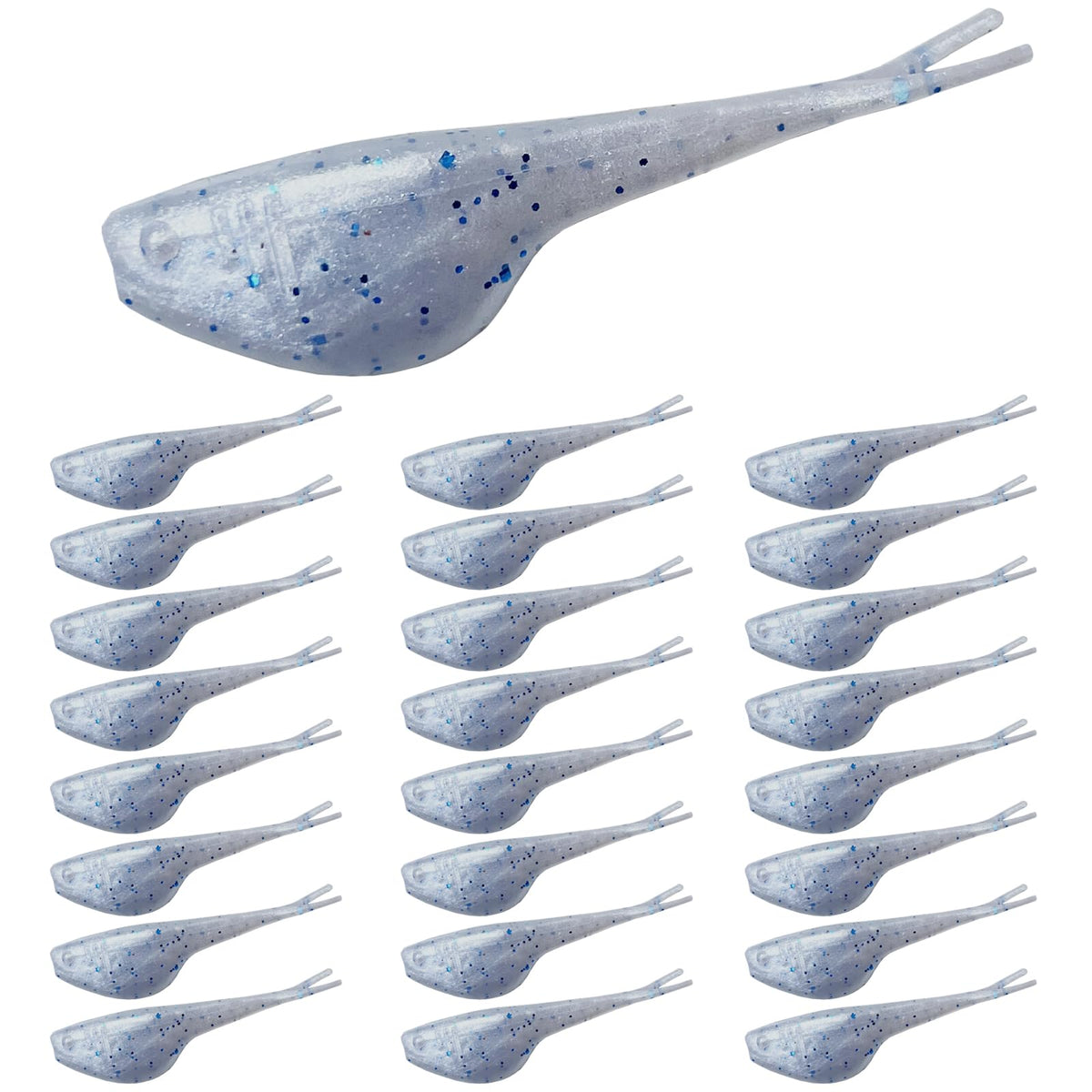 Bombite Crappie Baits 24pcs 2-inch soft plastic lures in a carrying case