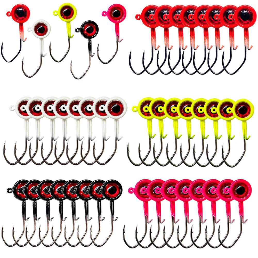 Bombite 40-pack crappie jig heads in assorted colors