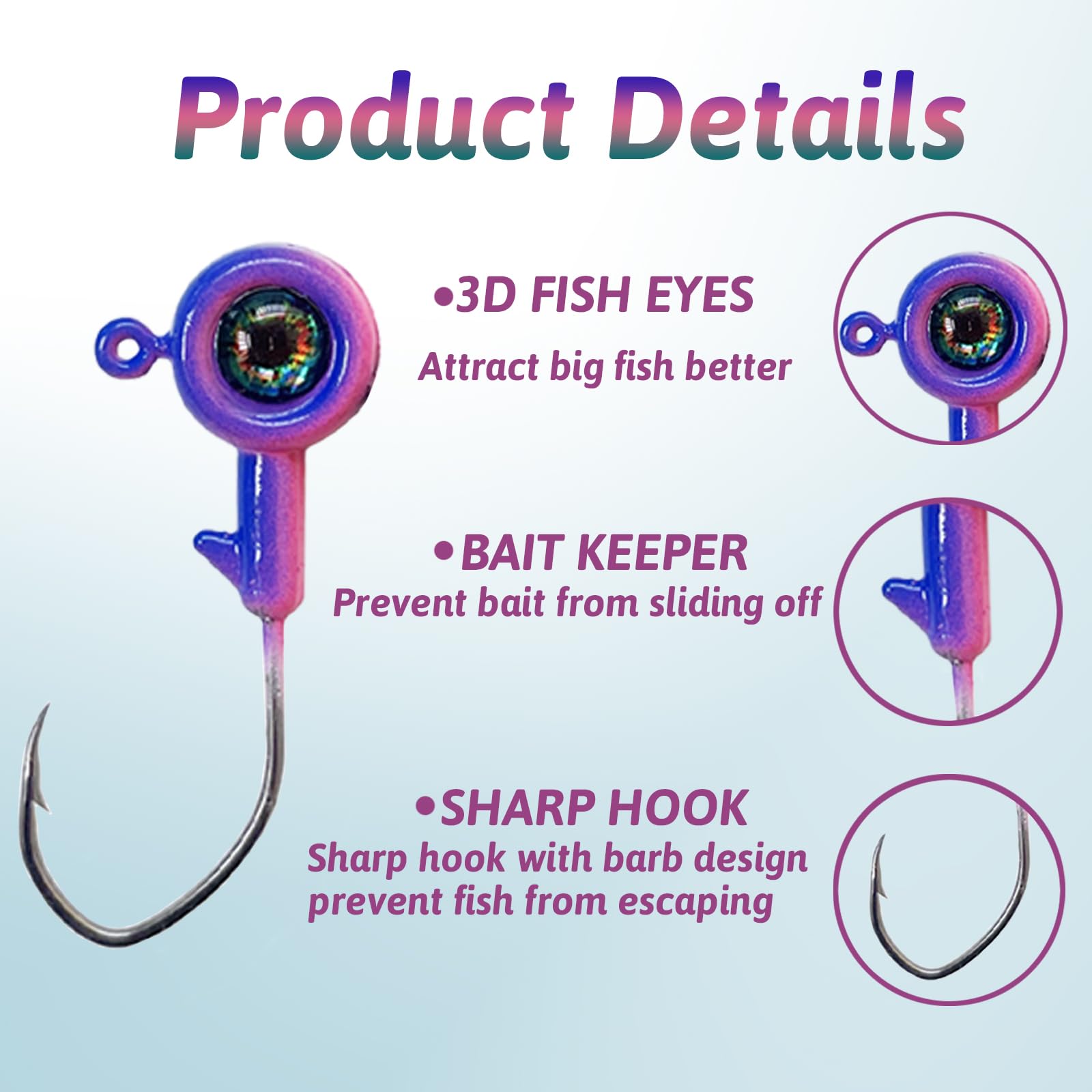 Crappie Jig Heads with 3D Eyes and Sharp Hooks