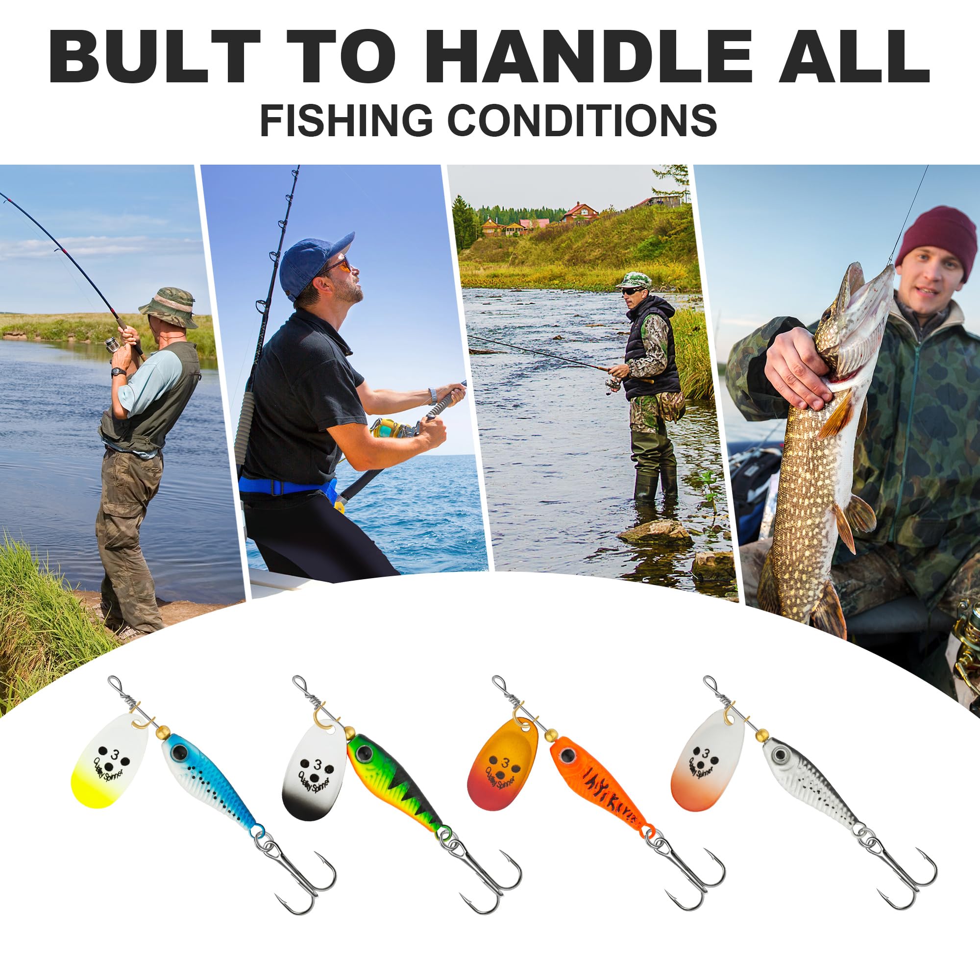 Feathered treble hooks on Bombrooster spinner bait