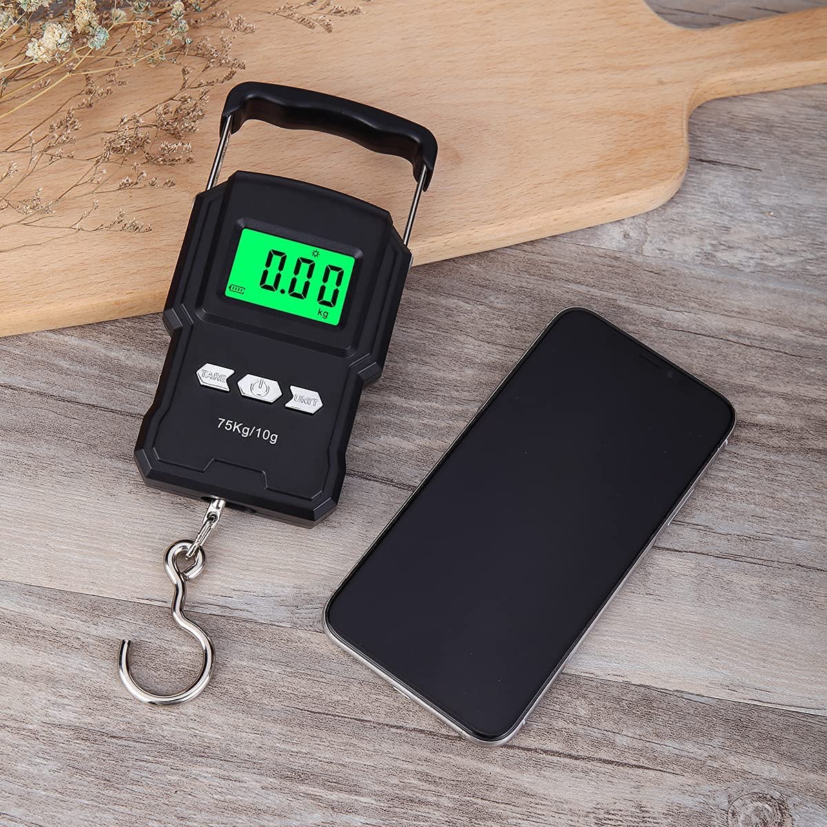 USB charging cable connected to Bonano fishing scale