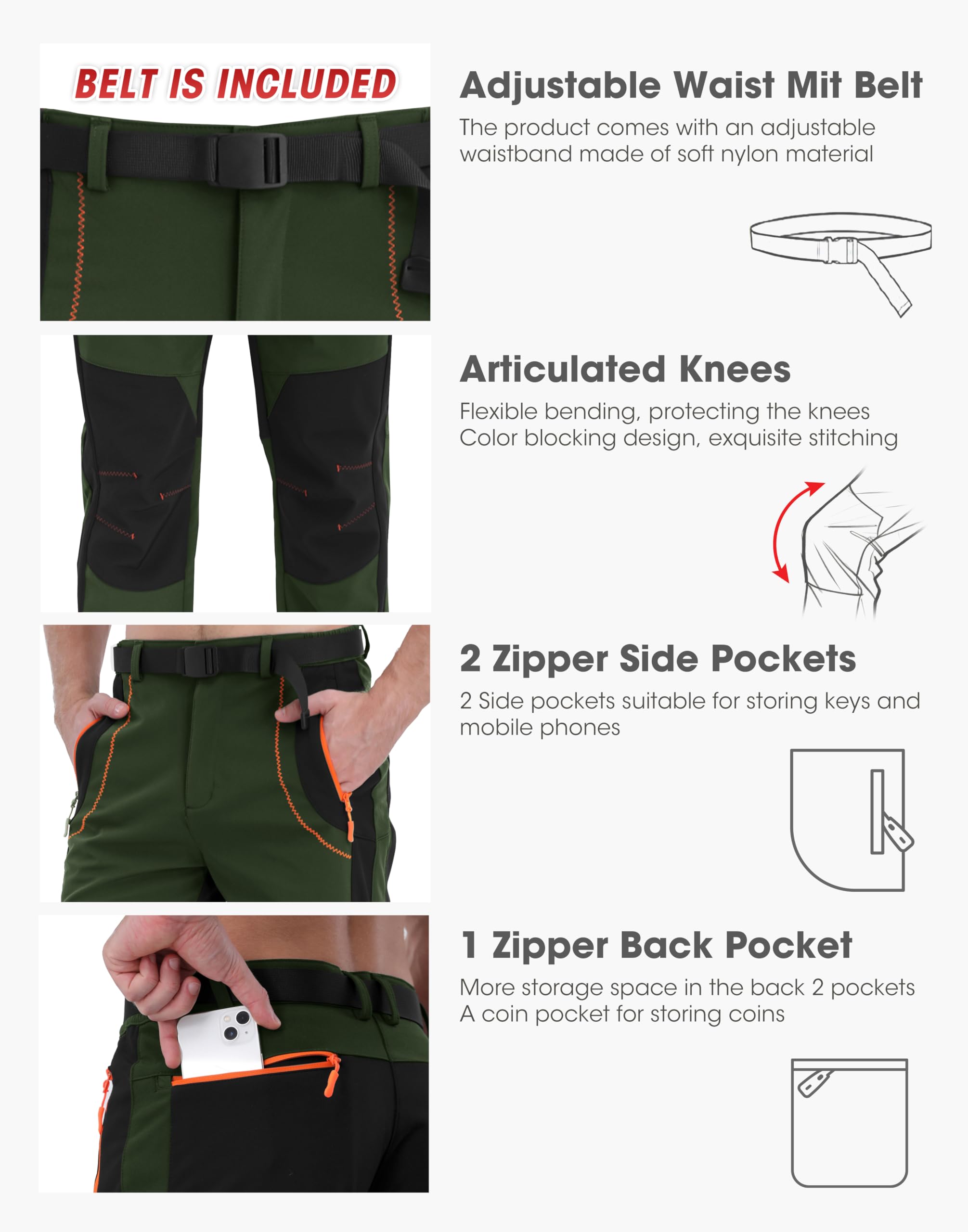 BondiTrekk men's snow pants pockets-cuffs provide secure storage and abrasion protection