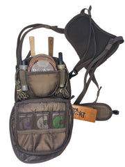 Bone Collector BC Quick Call Chest Pack back pocket stores three strikers for organized hunting.