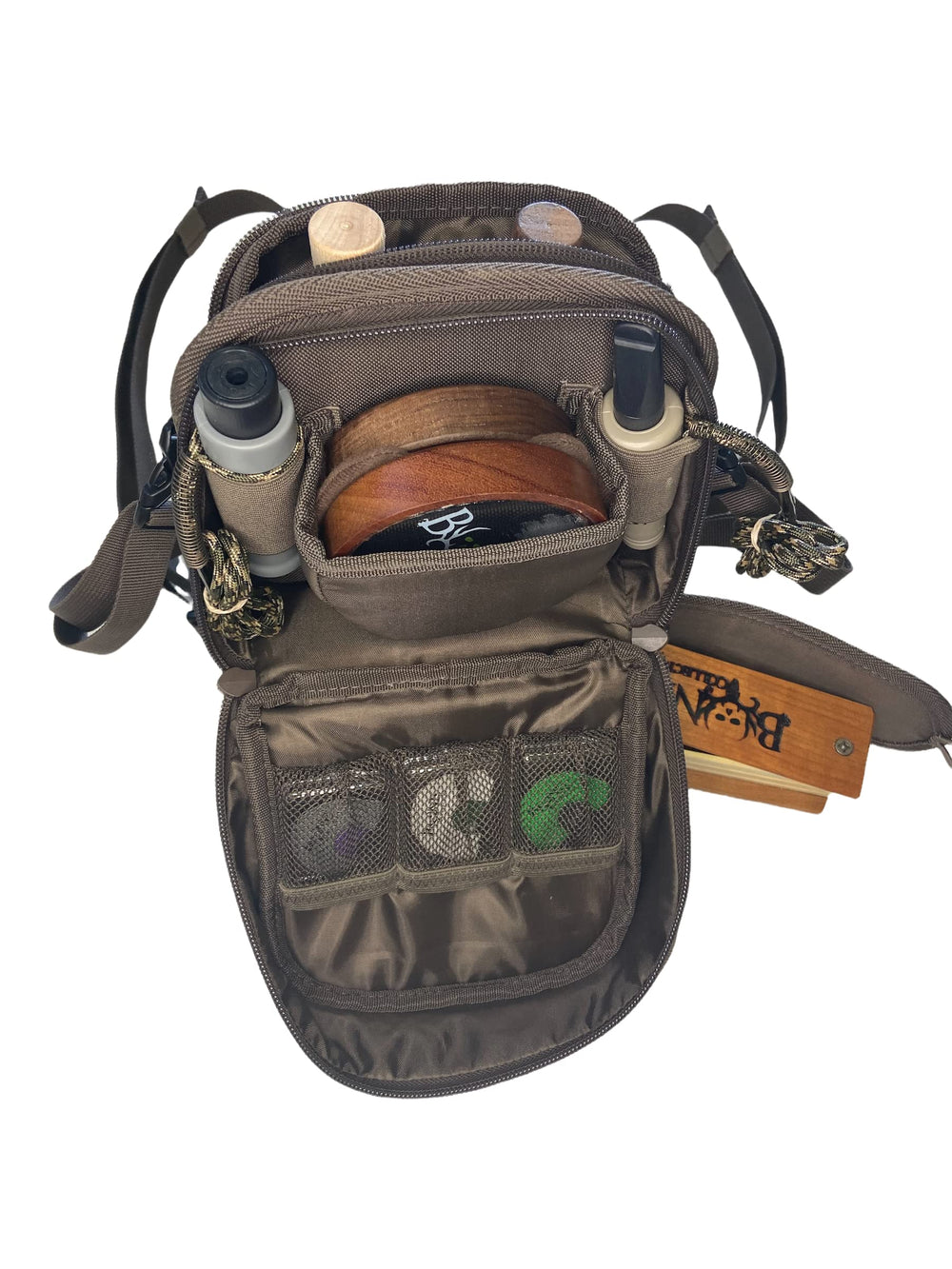 Bone Collector BC Quick Call Chest Pack elastic straps hold locator calls for quick setup.