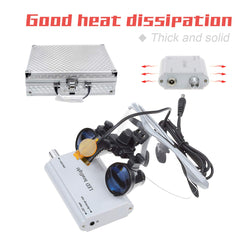 Bonew 3.5x loupe head lamp shown with carry case in silver.