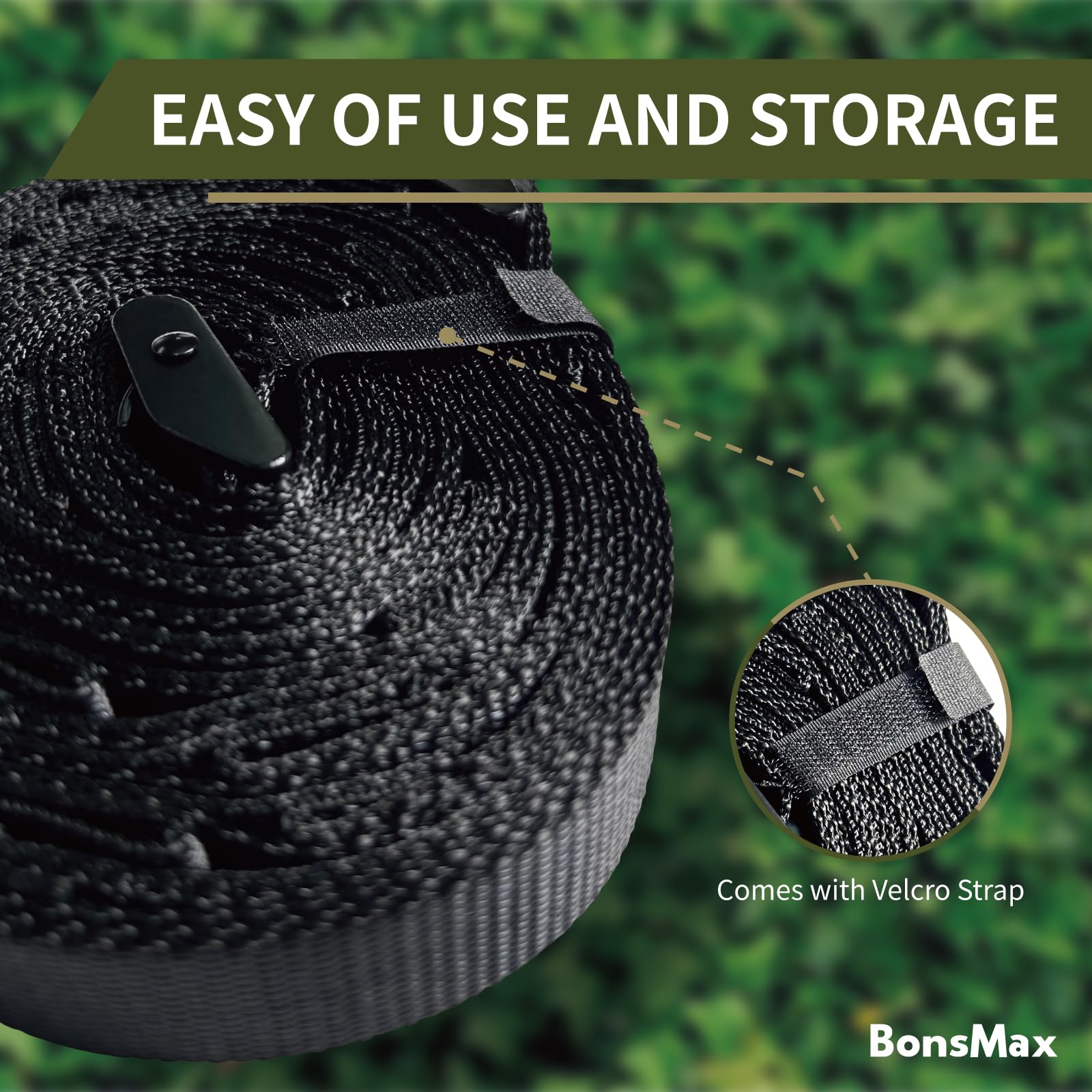 BonsMax 11-foot strap with extension shown for easy tie-off.