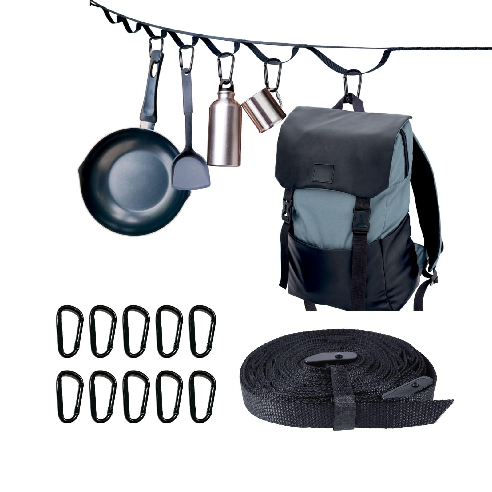 BonsMax camping storage strap assembly demonstrates sturdy setup for camping gear.