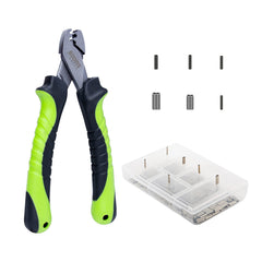 Front view of Booms Fishing CP2 crimping tool for single-barrel sleeves, green