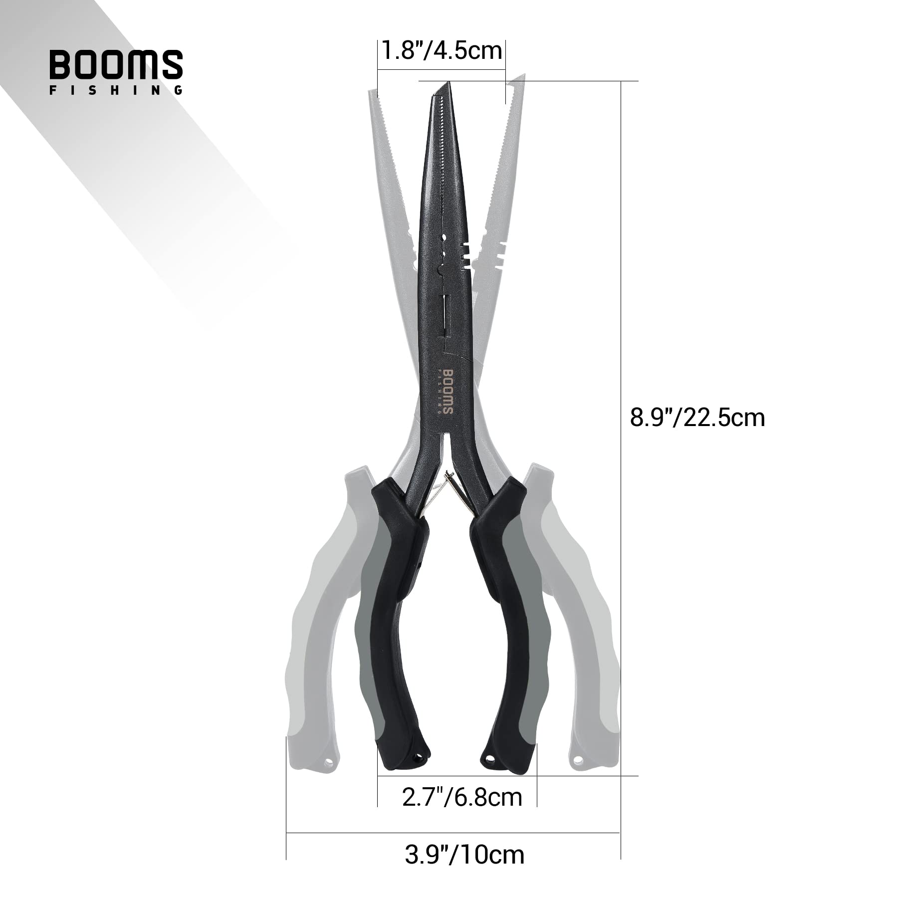 Close-up of slender jaws on Booms F03 needle-nose pliers