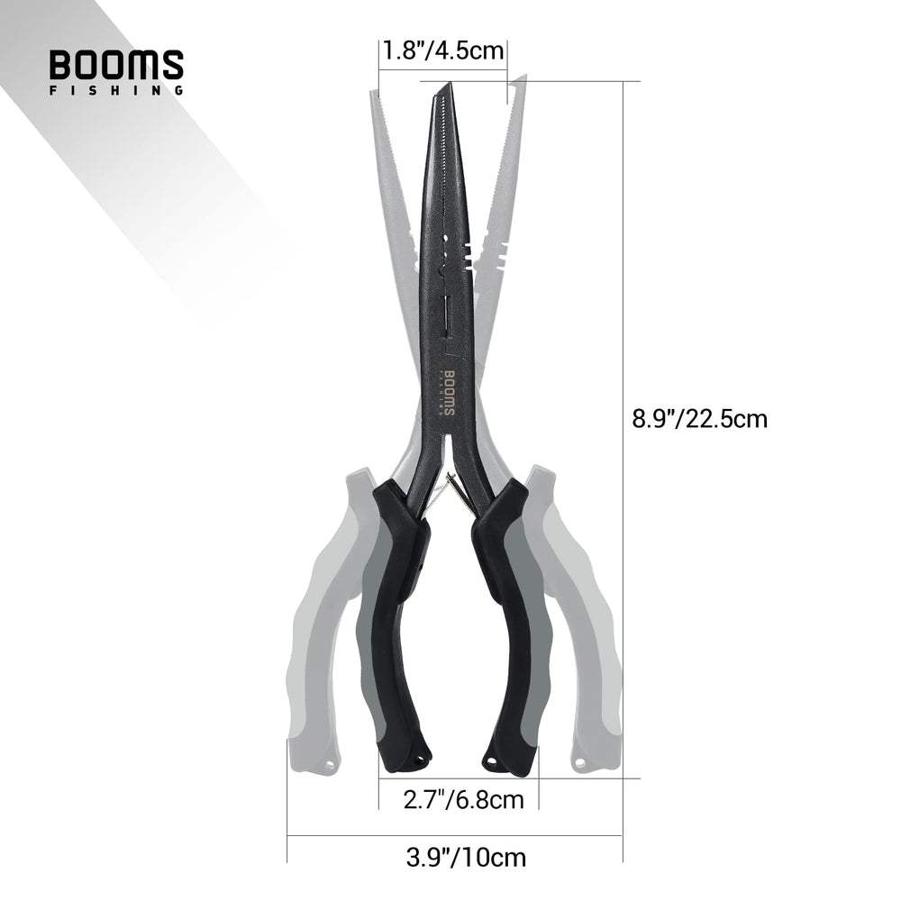 Close-up of slender jaws on Booms F03 needle-nose pliers