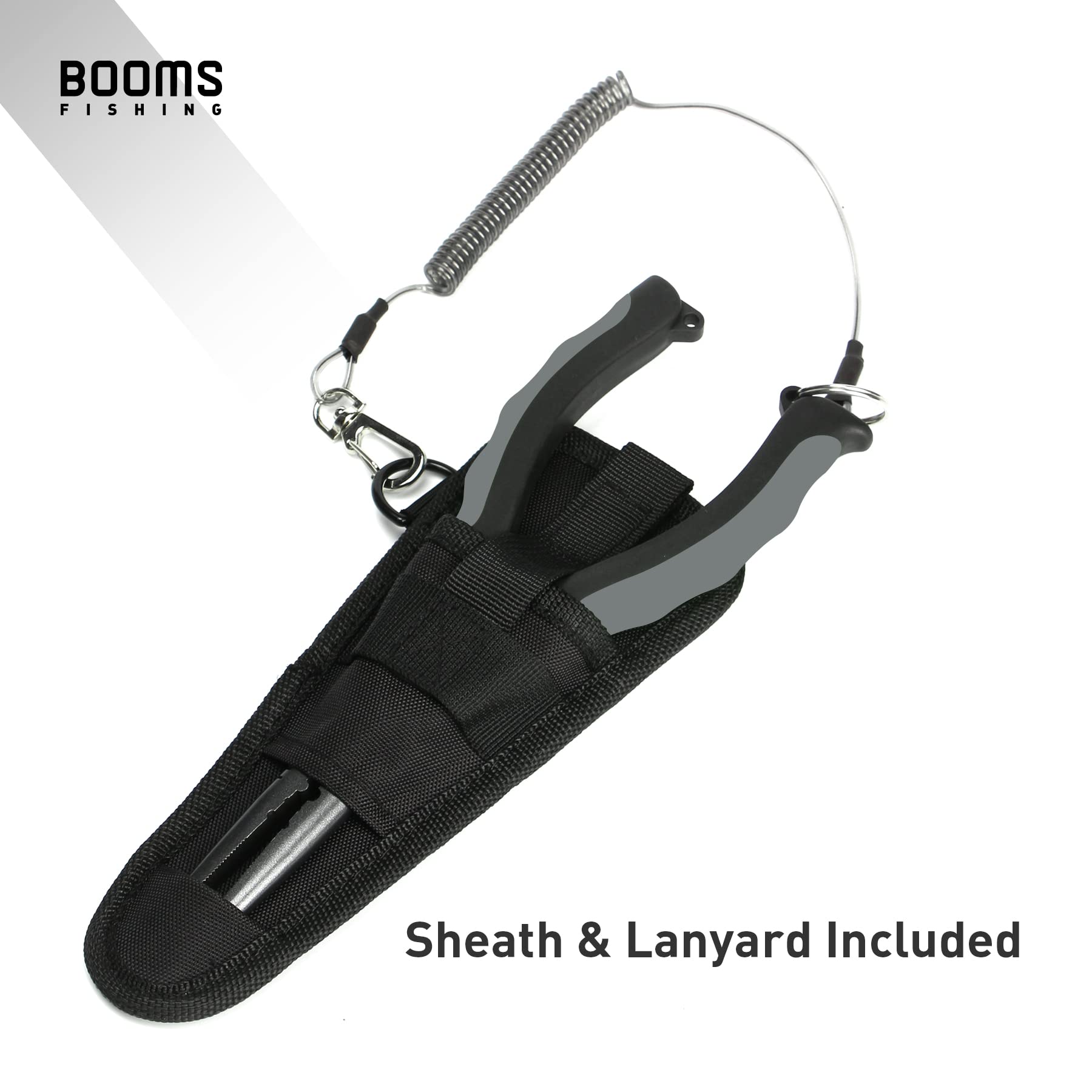 In-use view of Booms Fishing F03 gray 9-inch needle-nose pliers