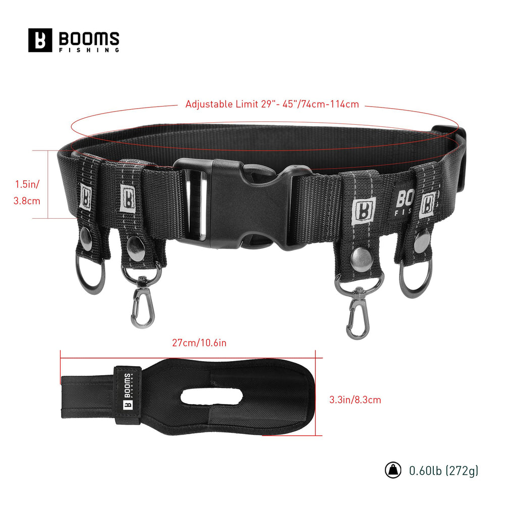 Includes two detachable D-rings, two swivel hooks, and rod holder on Booms FB2 belt