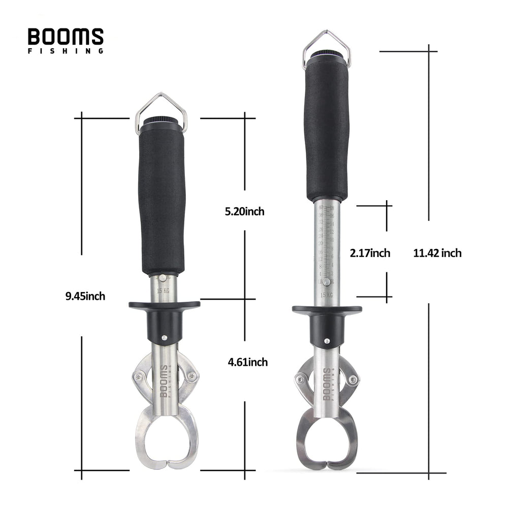 Booms Fishing G01 gripper with wrist lanyard for secure handling near water.