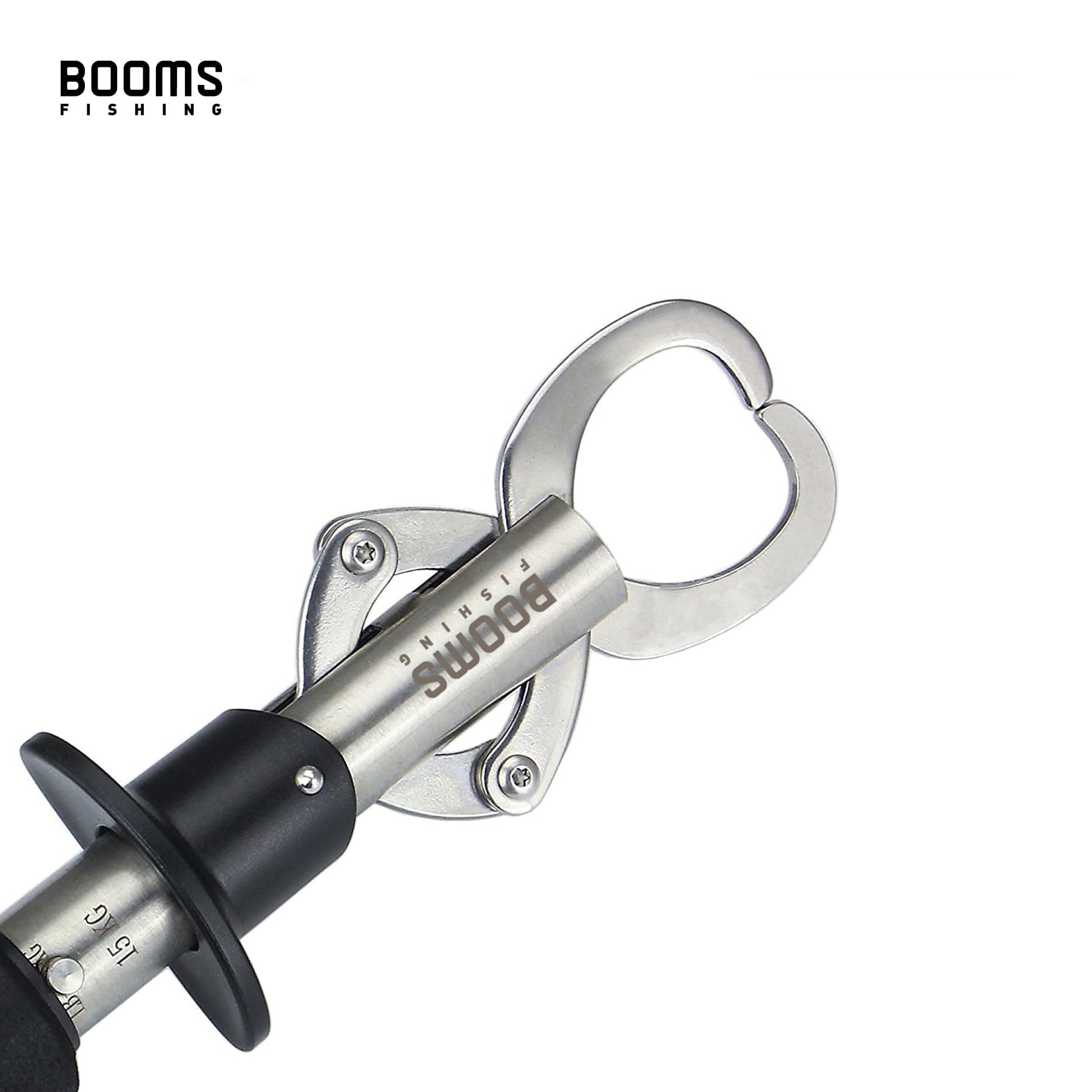 Booms Fishing G01 in-use grip demonstrating one-handed operation while landing a catch.