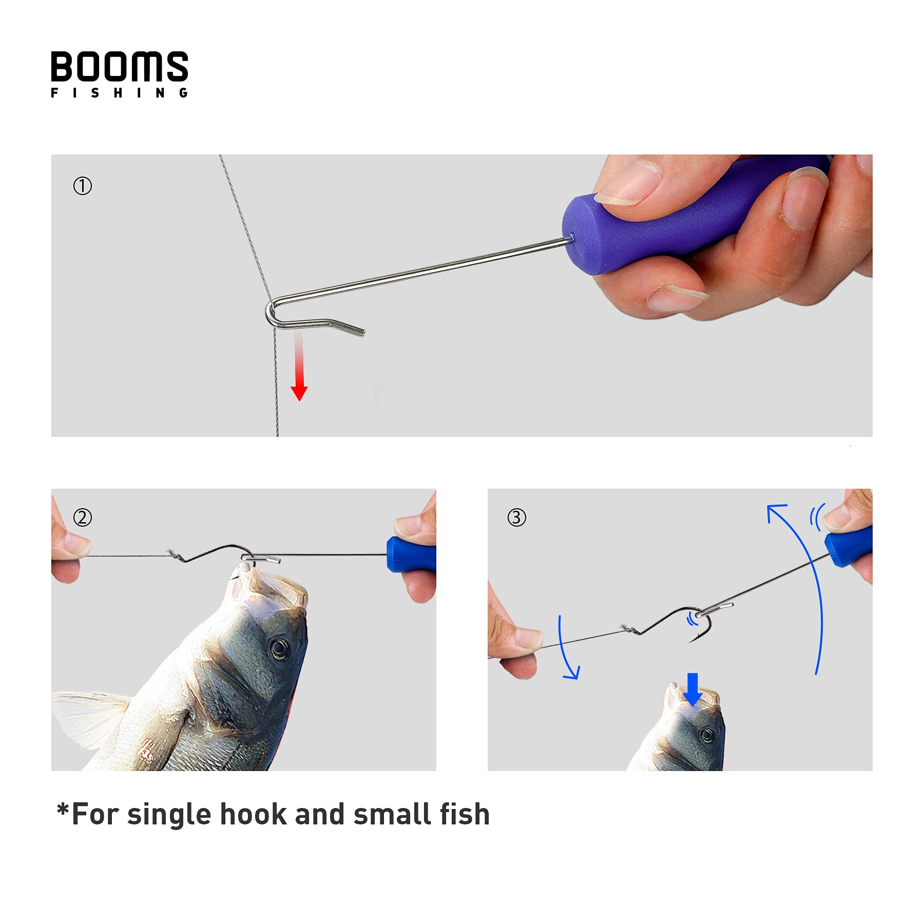 Close-up of dehooker removing hook from fish